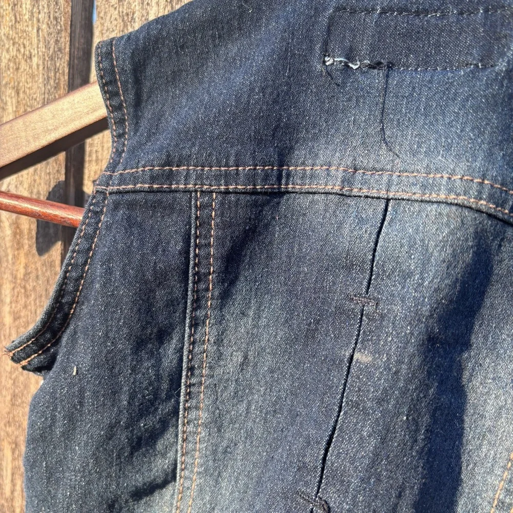 Dark Denim Vest with Button‎ Details